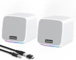 USB Computer Speakers 2.0 Stereo 6W HiFi Sound 3.5mm AUX Volume LED Lighting